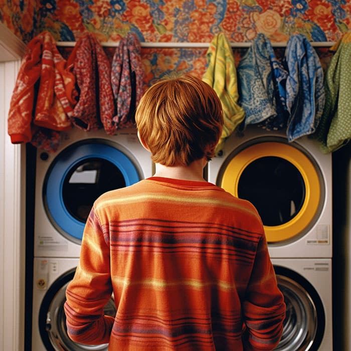 Kid doing laundry