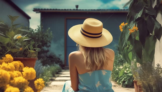 Woman being reflective in her garden